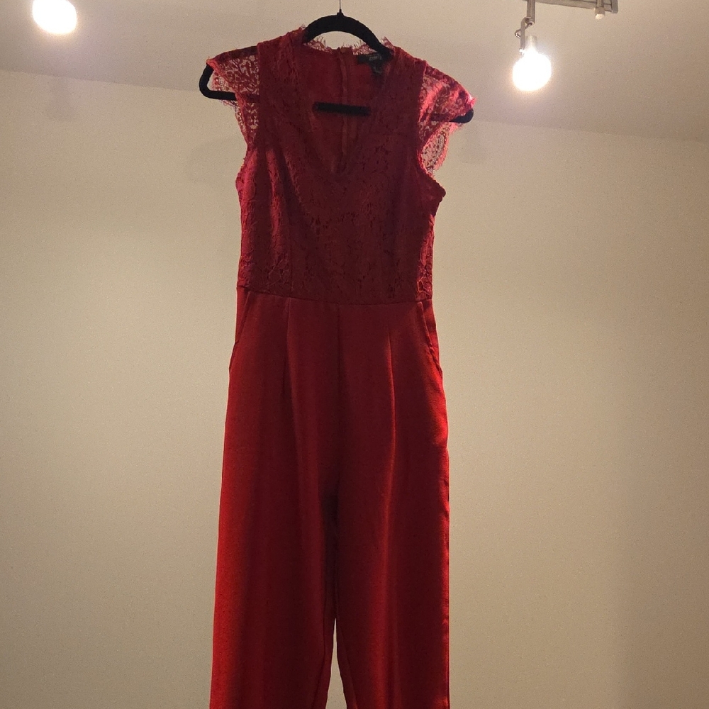 Elegant Red Lace Jumpsuit
